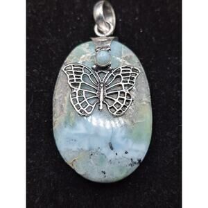 925 Silver Plated Larimar Butterfly Pendant - 2.3"